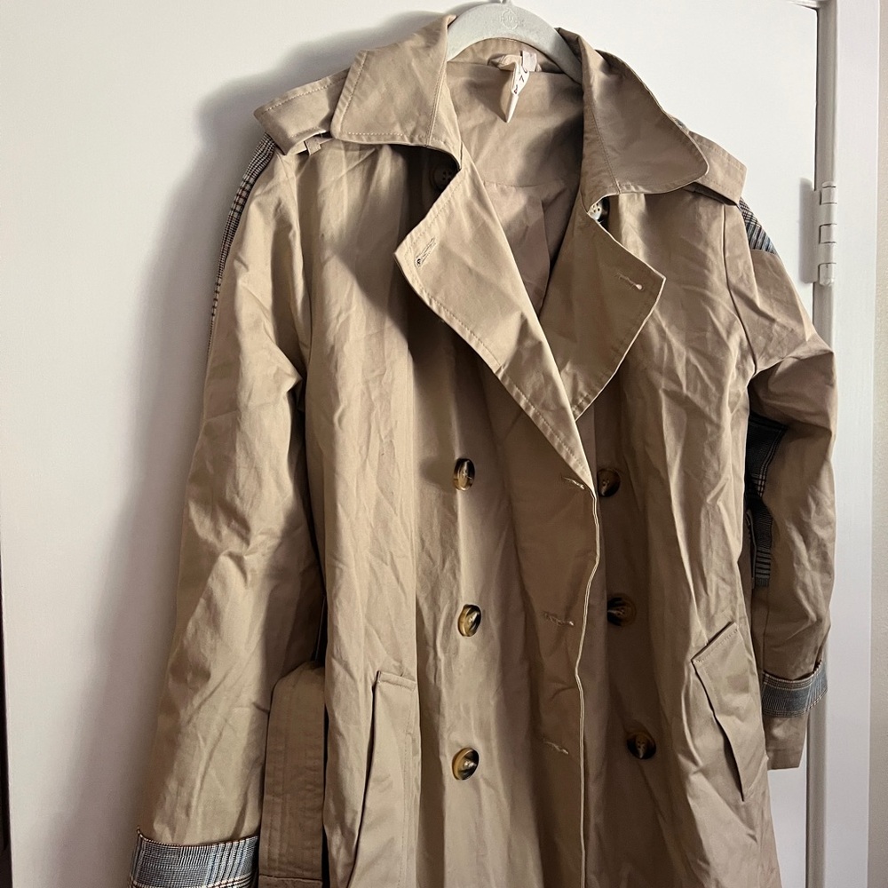 Anthropologie Dolan Mixed Plaid Trench Coat - Picture 5 of 7